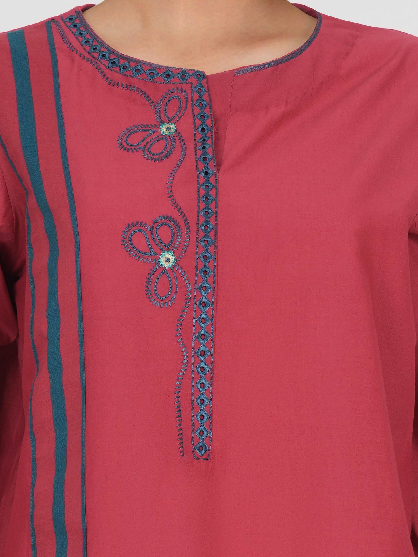 Viscose Cotton Co-ord Set- Embroidered