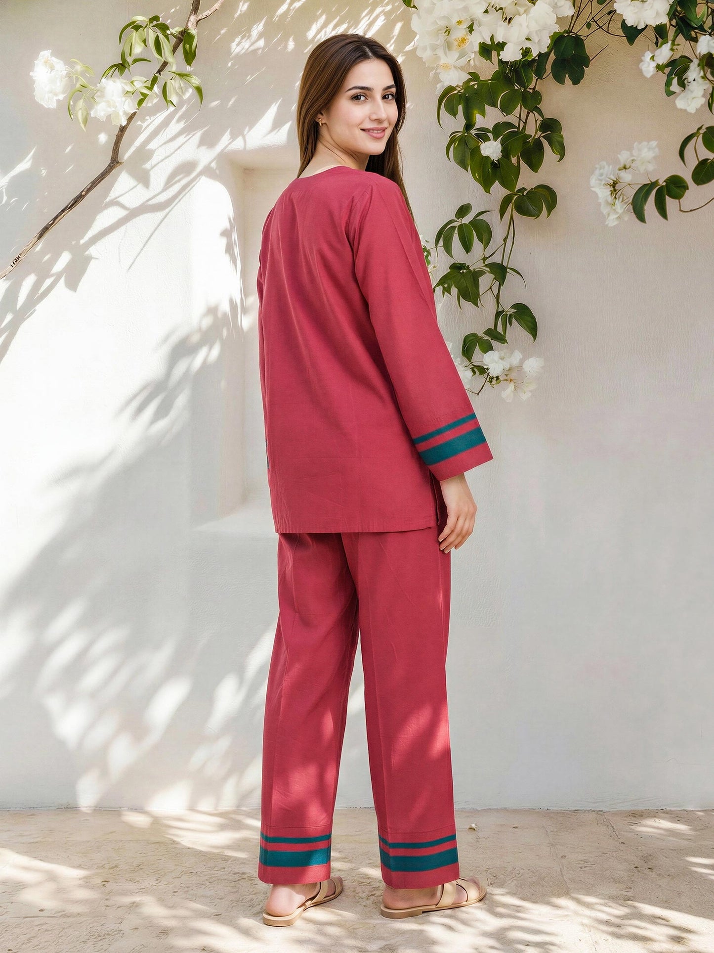 Viscose Cotton Co-ord Set- Embroidered
