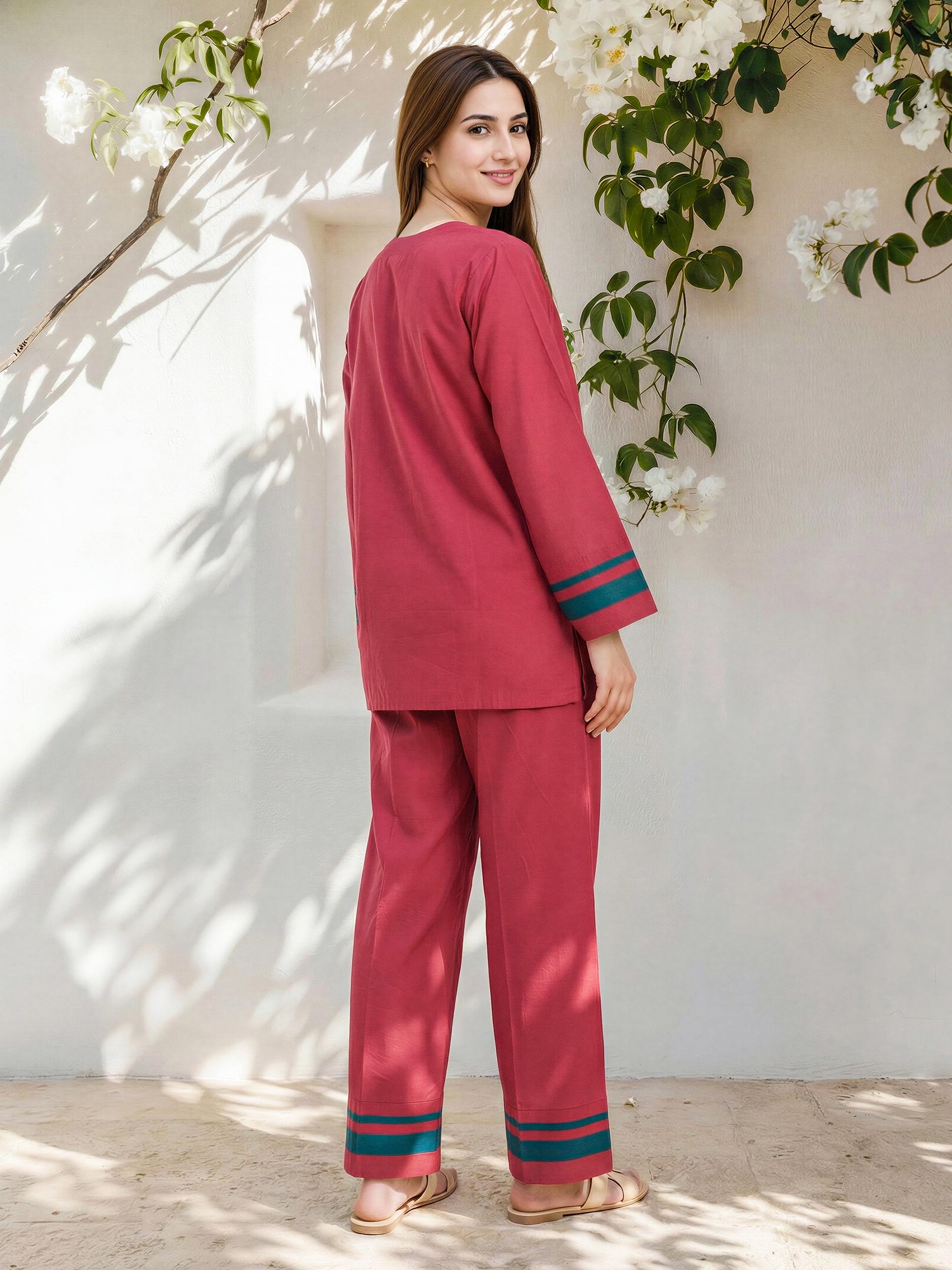 Viscose Cotton Co-ord Set- Embroidered