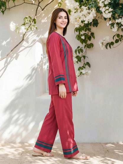 Viscose Cotton Co-ord Set- Embroidered