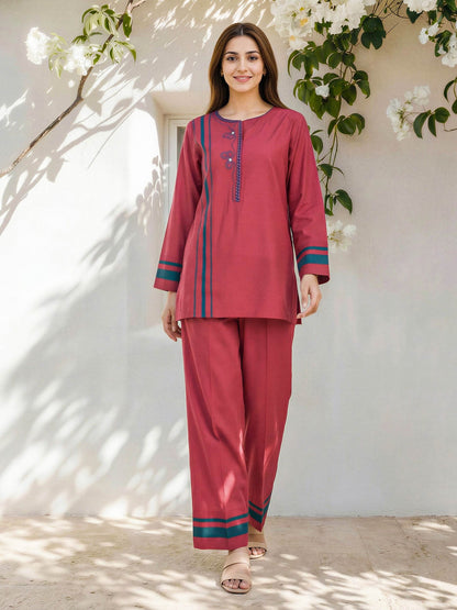Viscose Cotton Co-ord Set- Embroidered
