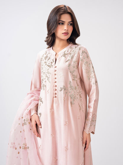 3 Piece Oak Silk Suit- Embroidered (Pret)