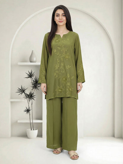 Viscose Slub Co-ord set- Embroidered