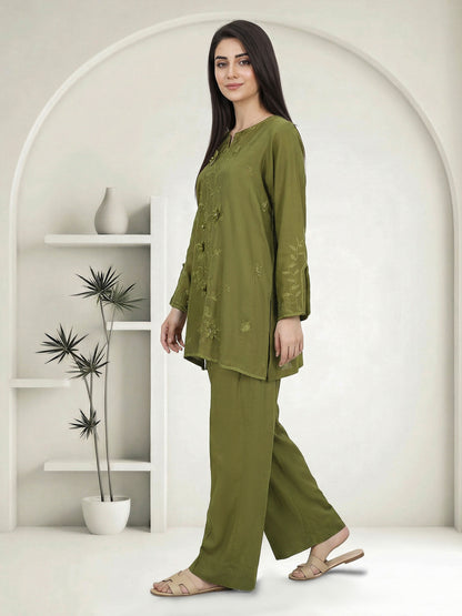 Viscose Slub Co-ord set- Embroidered