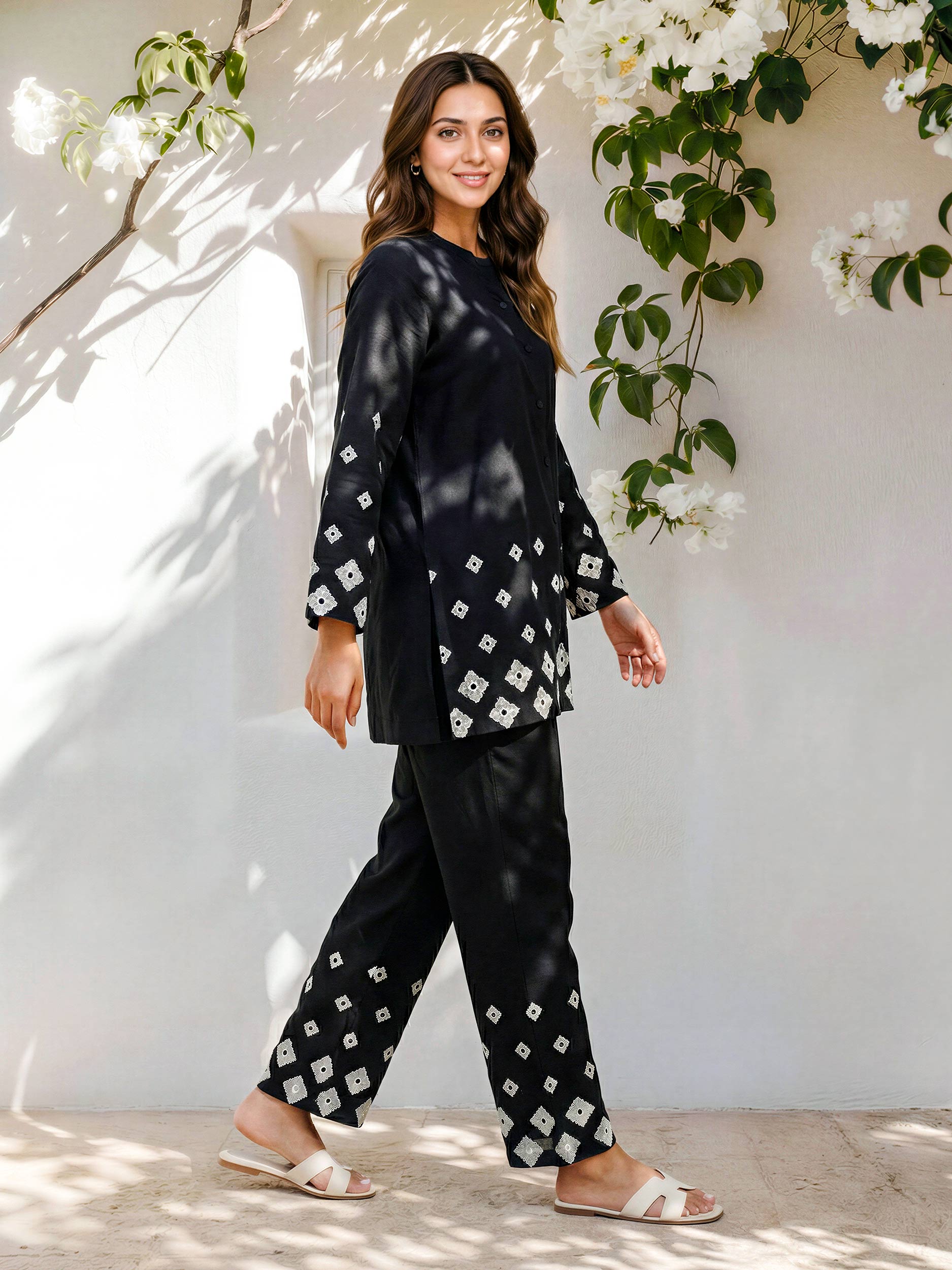 Dobby Co-ord Set- Embroidered – Limelightpk
