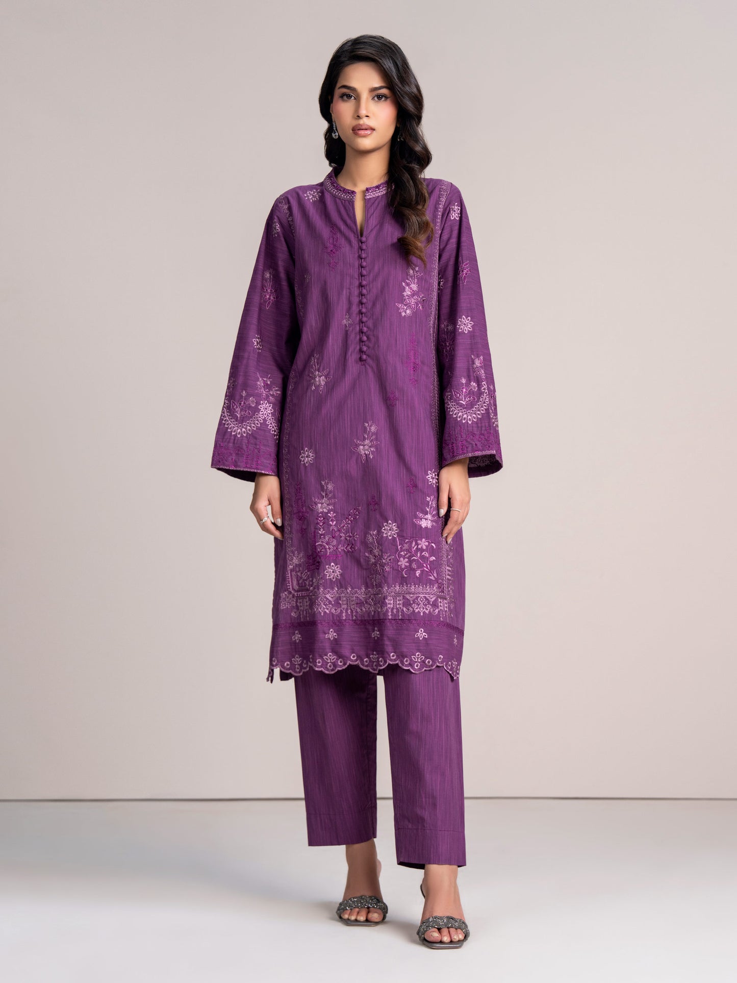 2 Piece Yarn Dyed Suit-Embroidered  (Pret)