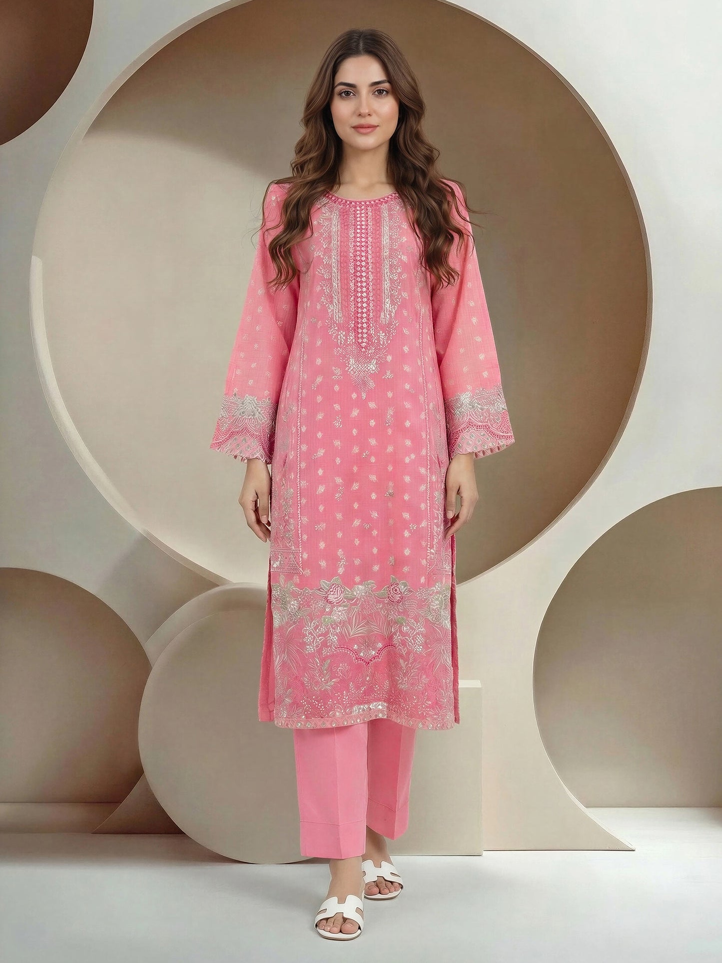2 Piece Jacquard Yarn Dyed Suit- Embroidered (Pret)