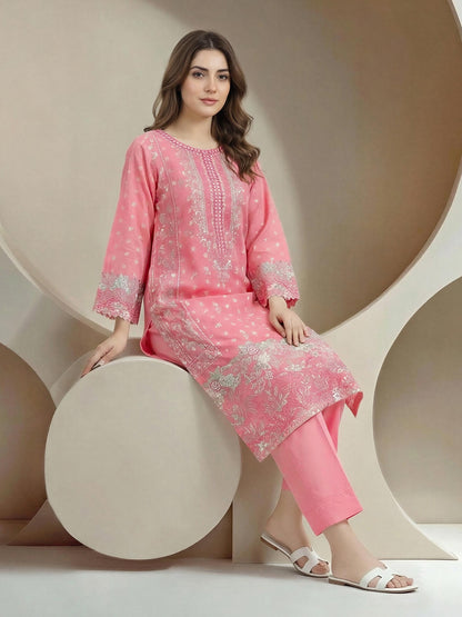 2 Piece Jacquard Yarn Dyed Suit- Embroidered (Pret)