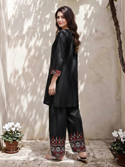 2 Piece Raw Silk Suit- Embroidered (Pret)