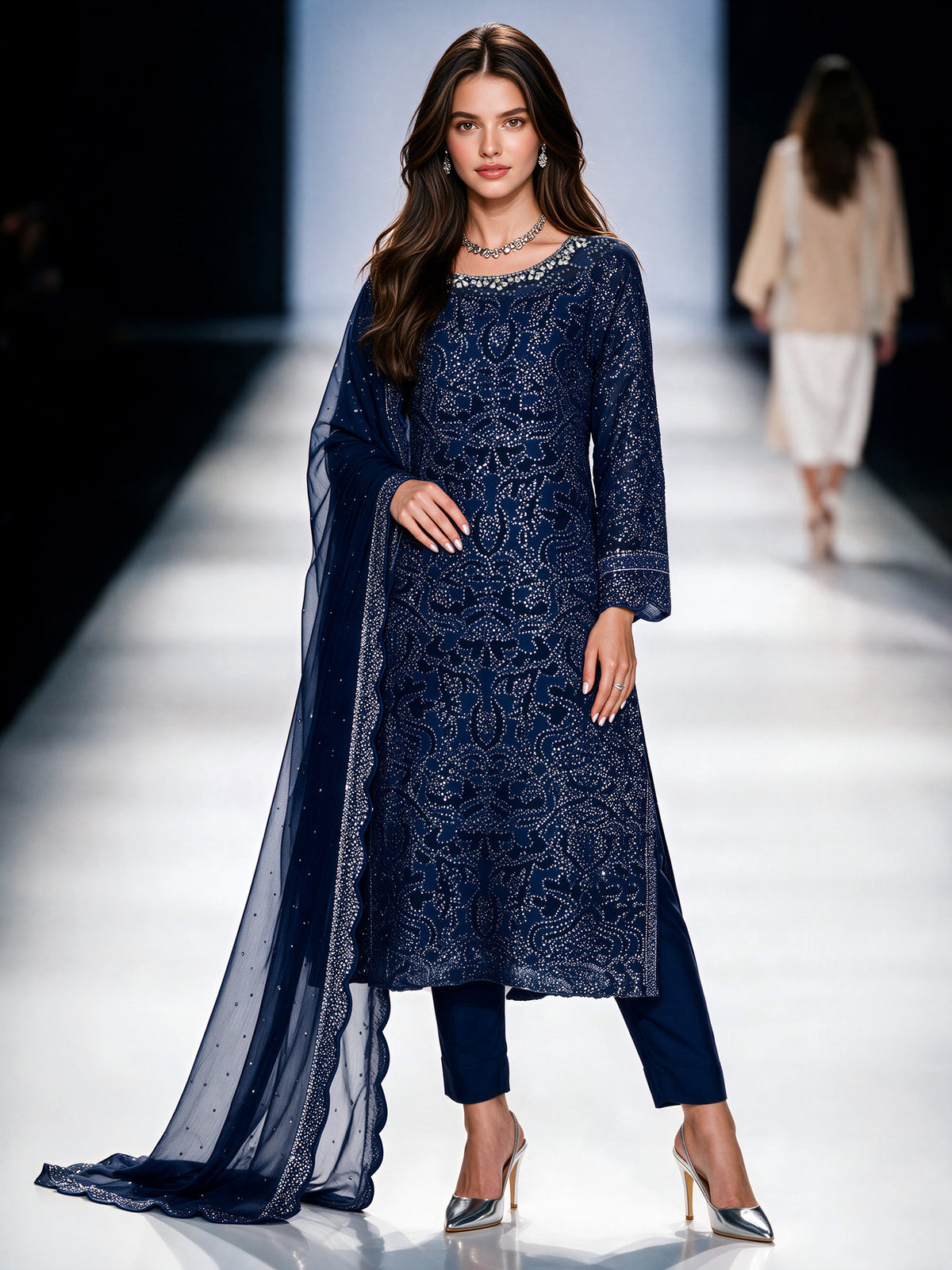 3 Piece Chiffon Suit- Embroidered (Pret)
