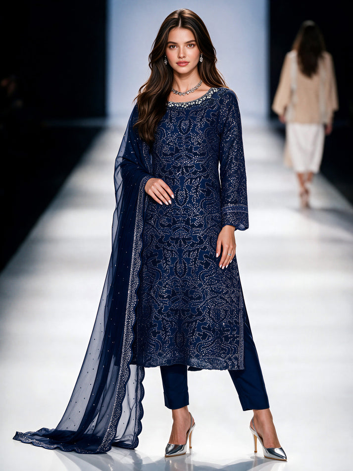3 Piece Chiffon Suit- Embroidered (Pret) – Limelightpk