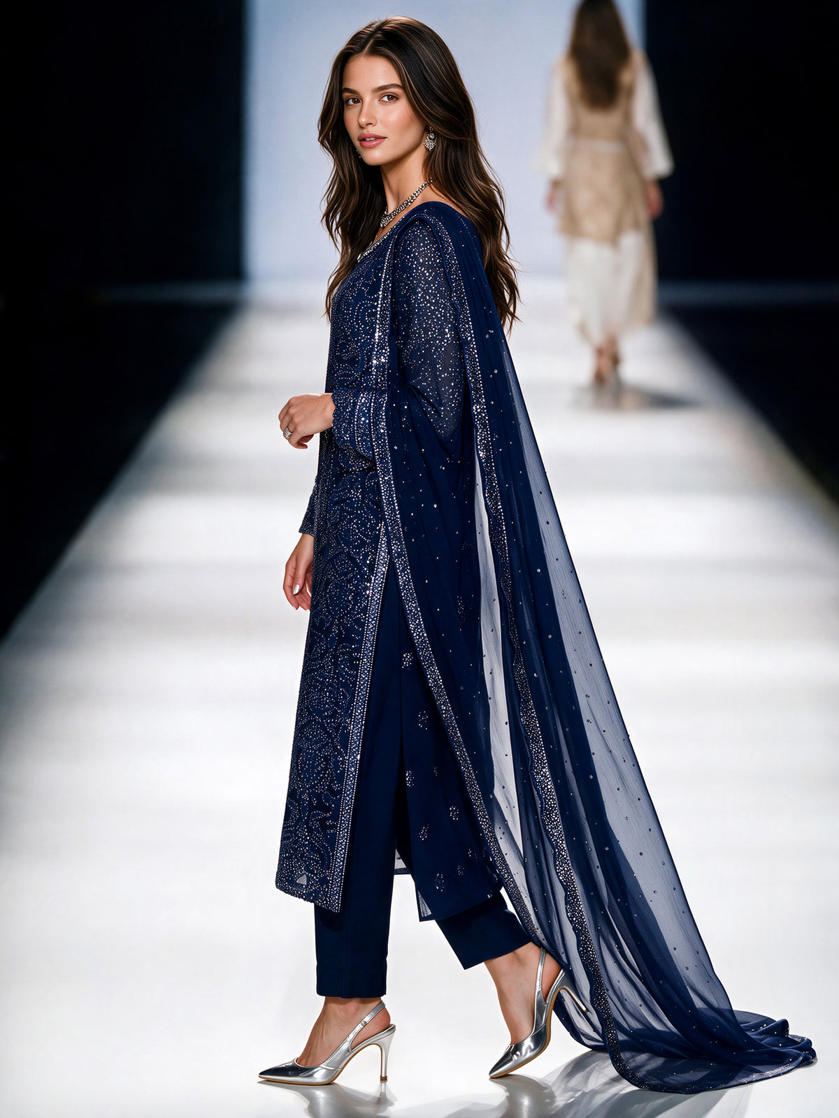 3 Piece Chiffon Suit- Embroidered (Pret)