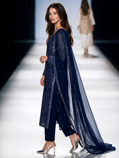 3 Piece Chiffon Suit- Embroidered (Pret)