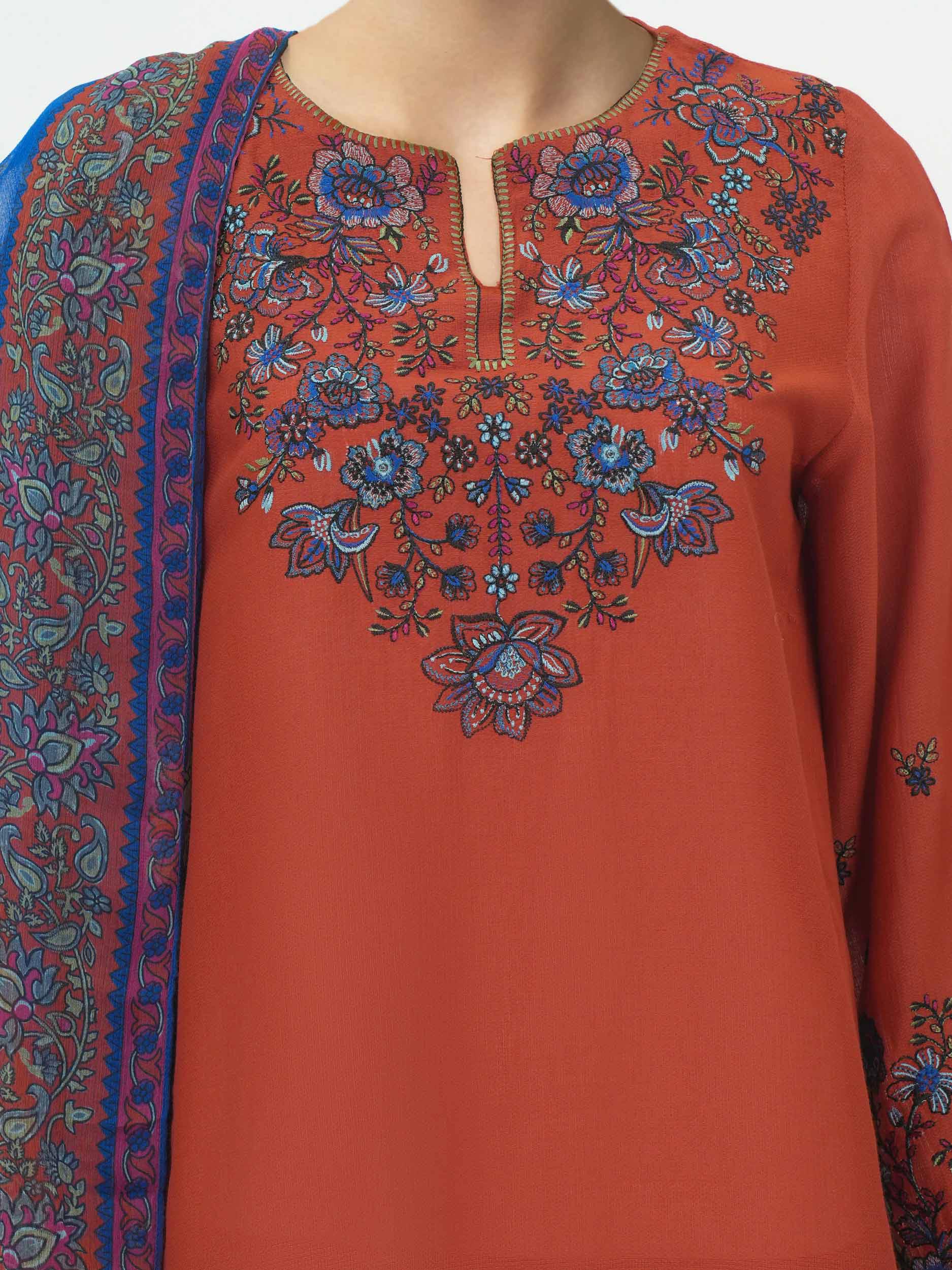 3 Piece Dobby Suit- Embroidered (Pret)