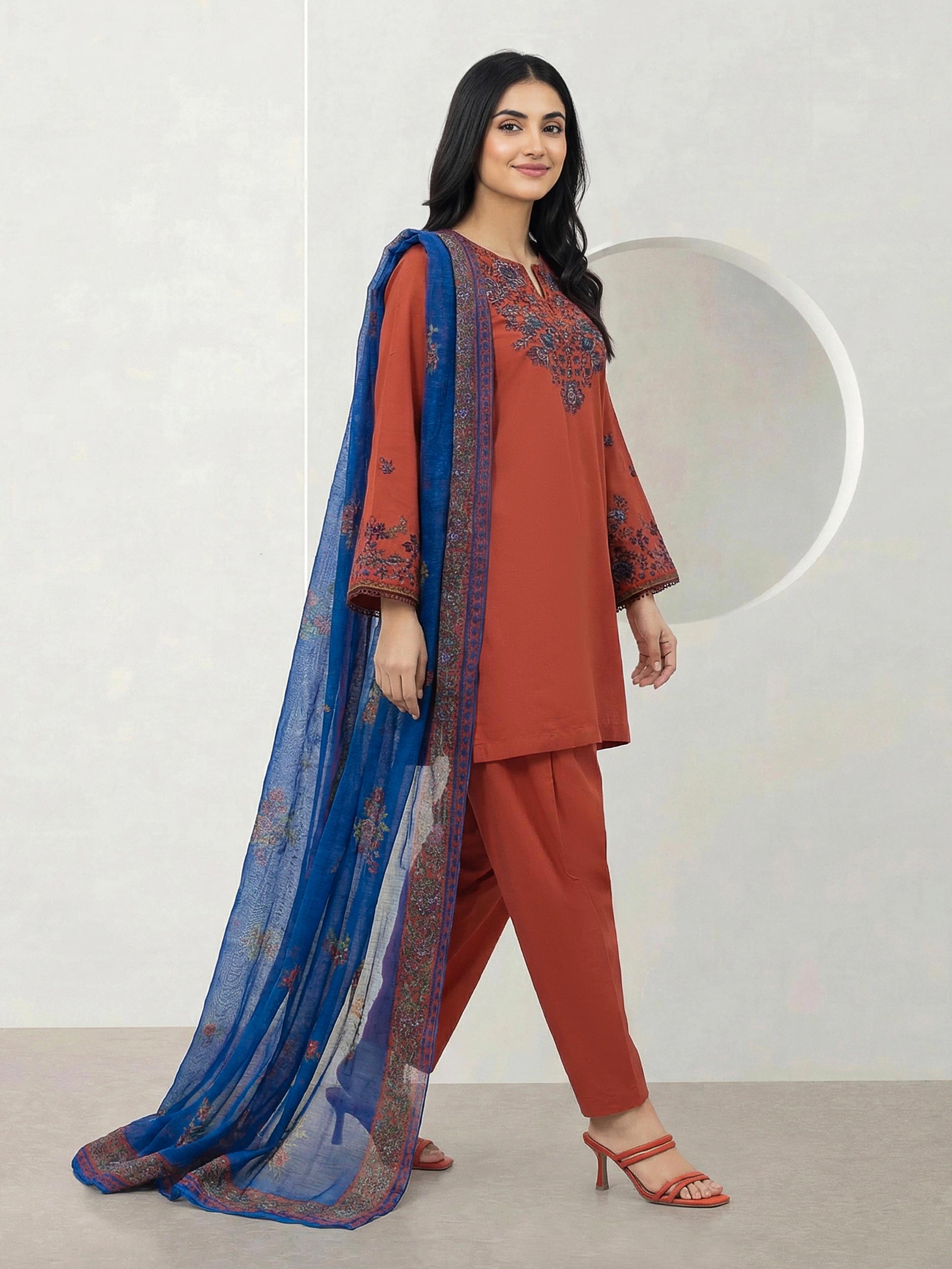 3 Piece Dobby Suit- Embroidered (Pret)