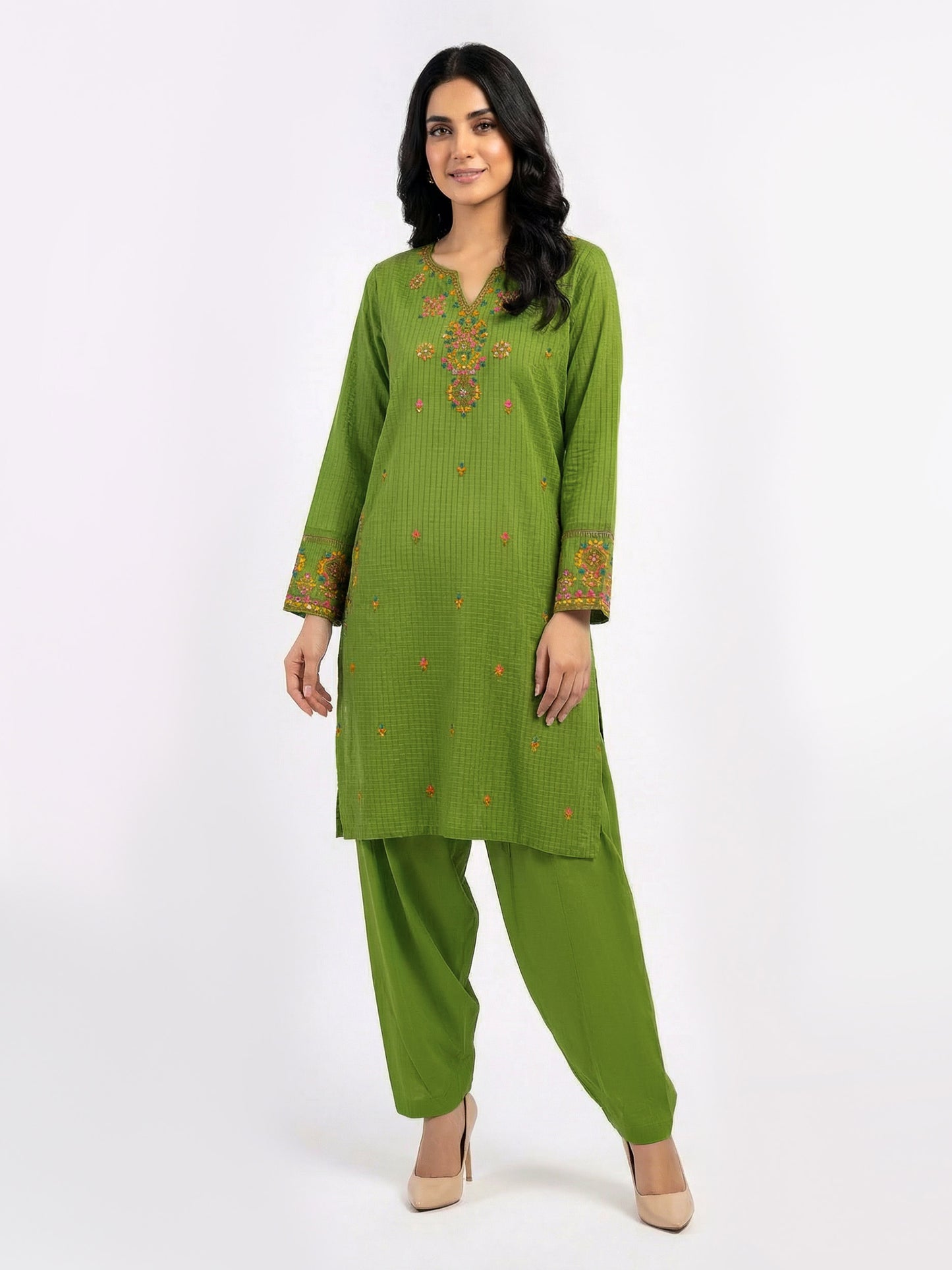 2 Piece Texture Suit- Embroidered (Pret)