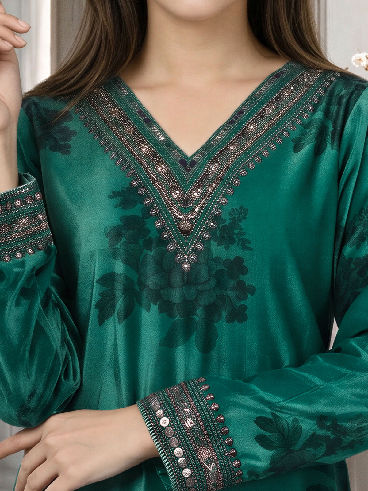 3 Piece Velvet Suit- Embroidered (Pret)