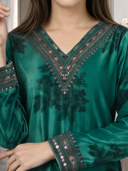 3 Piece Velvet Suit- Embroidered (Pret)