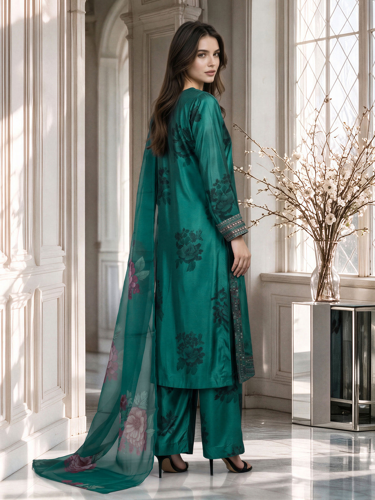 3 Piece Velvet Suit- Embroidered (Pret)
