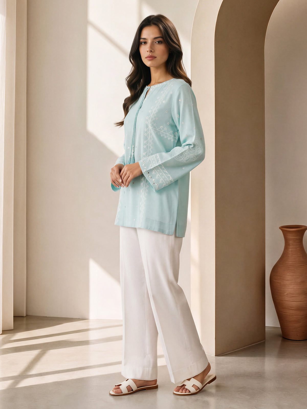 Yarn Dyed Kurti- Embroidered (Pret)