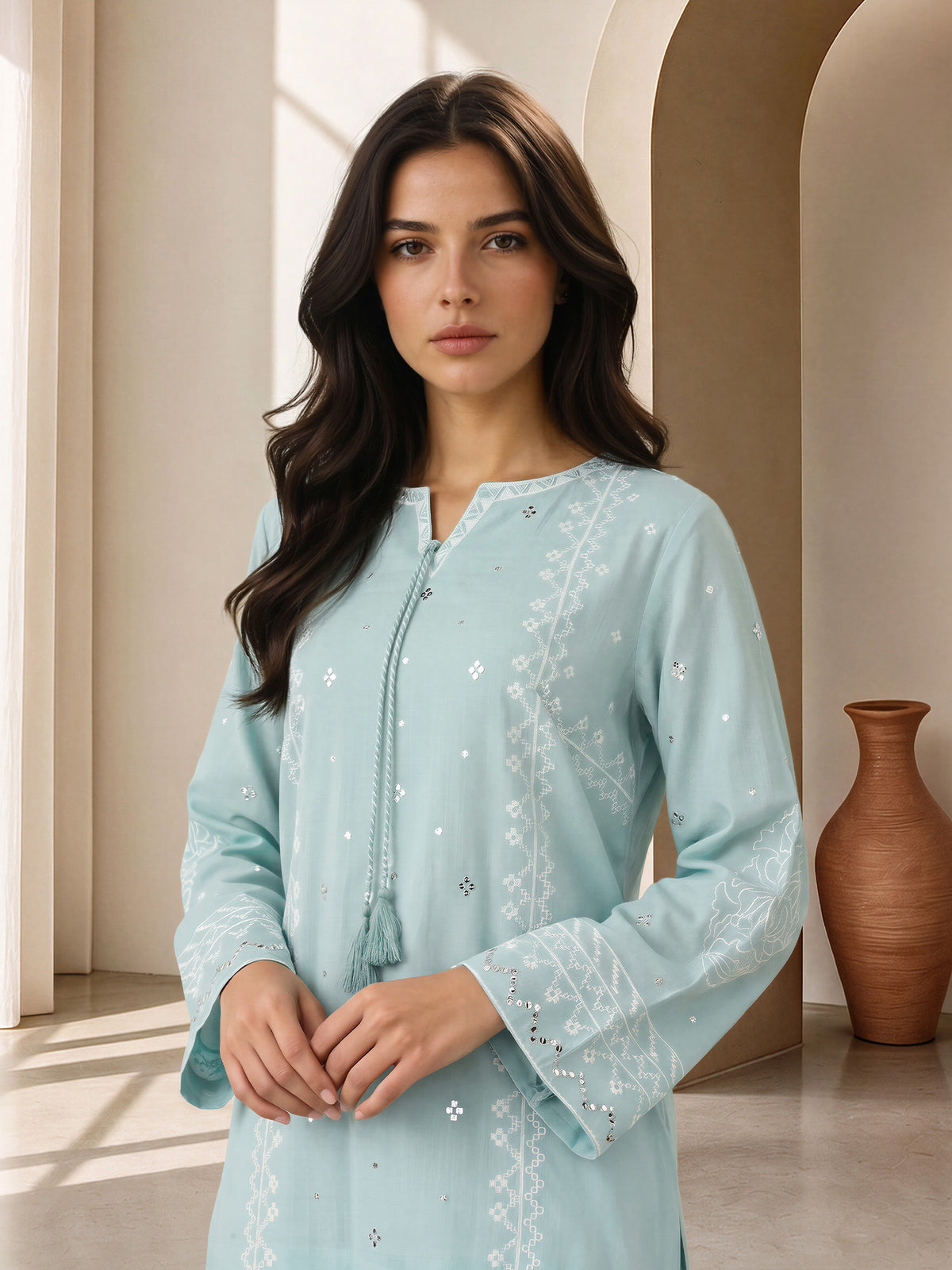 Yarn Dyed Kurti- Embroidered (Pret)
