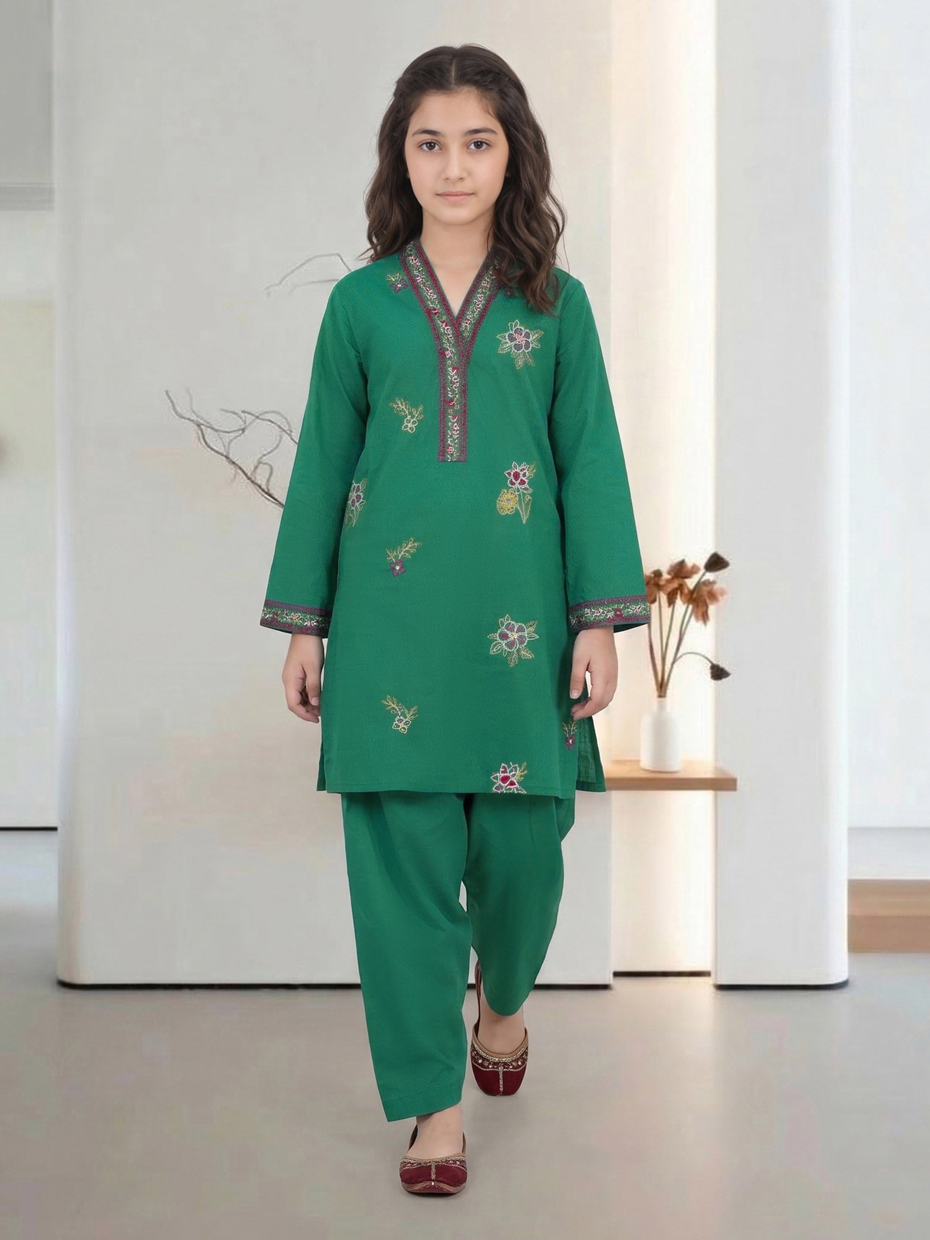 2 Piece Lawn Texture Suit- Embroidered (Pret)