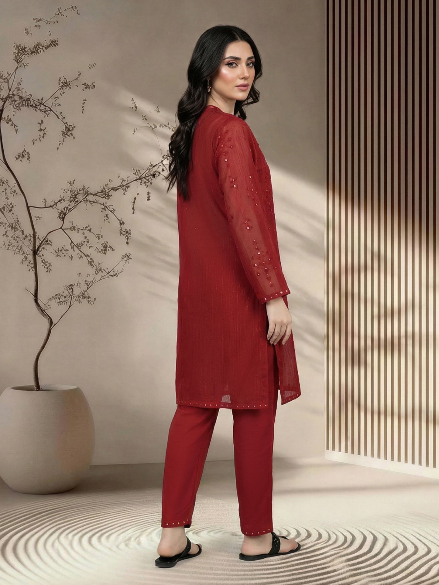 2 Piece Lawn Glitter Suit- Embroidered (Pret)