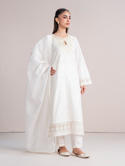 3 Piece Cotton Net Suit- Embroidered (Pret)
