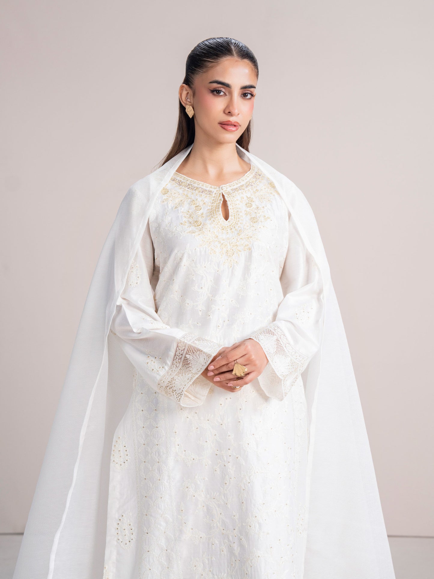 3 Piece Cotton Net Suit- Embroidered (Pret)