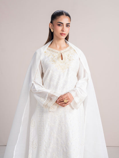 3 Piece Cotton Net Suit- Embroidered (Pret)