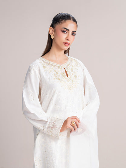 3 Piece Cotton Net Suit- Embroidered (Pret)