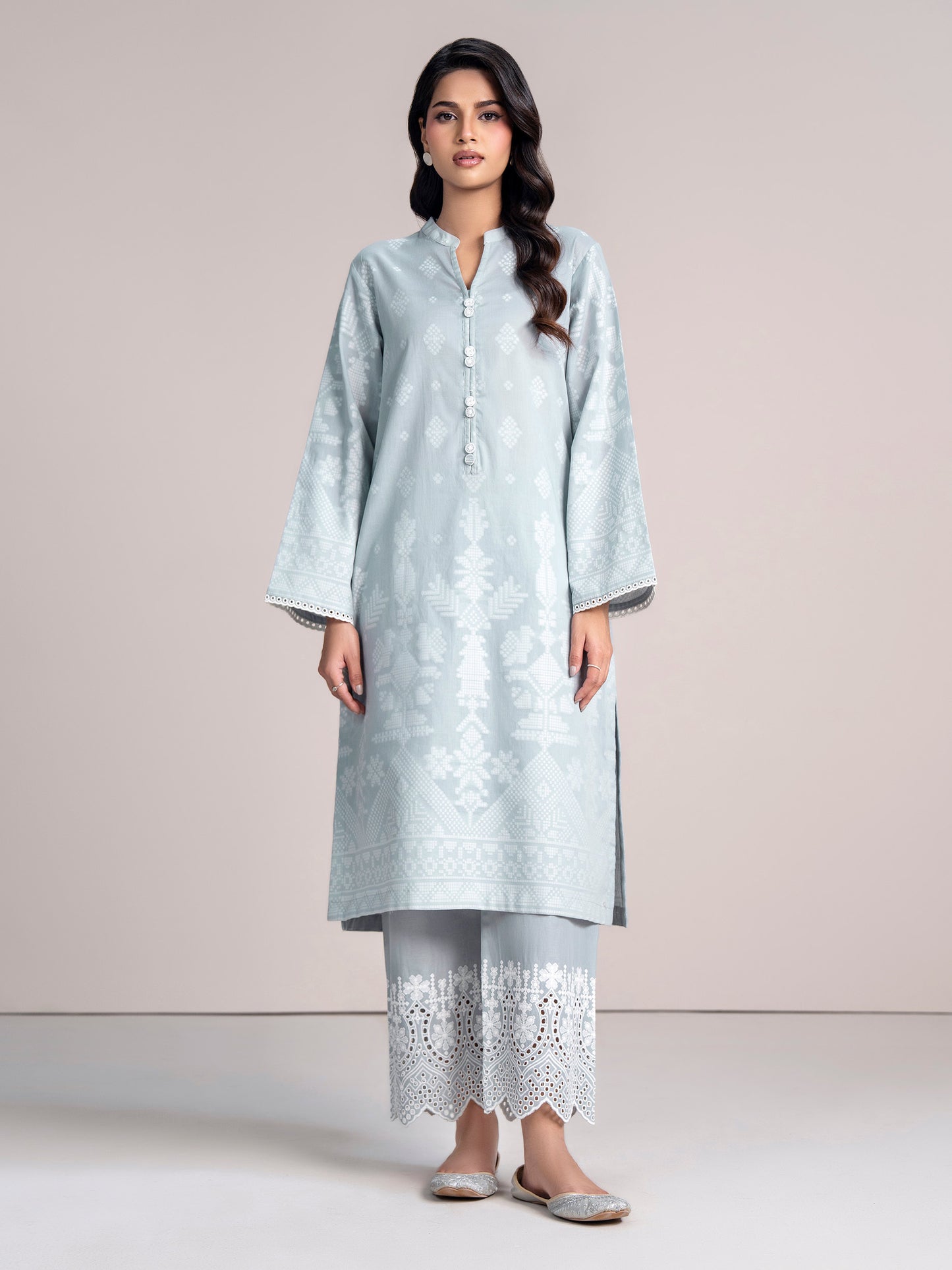 2 Piece Self Jacquard Suit- Embroidered (Pret)