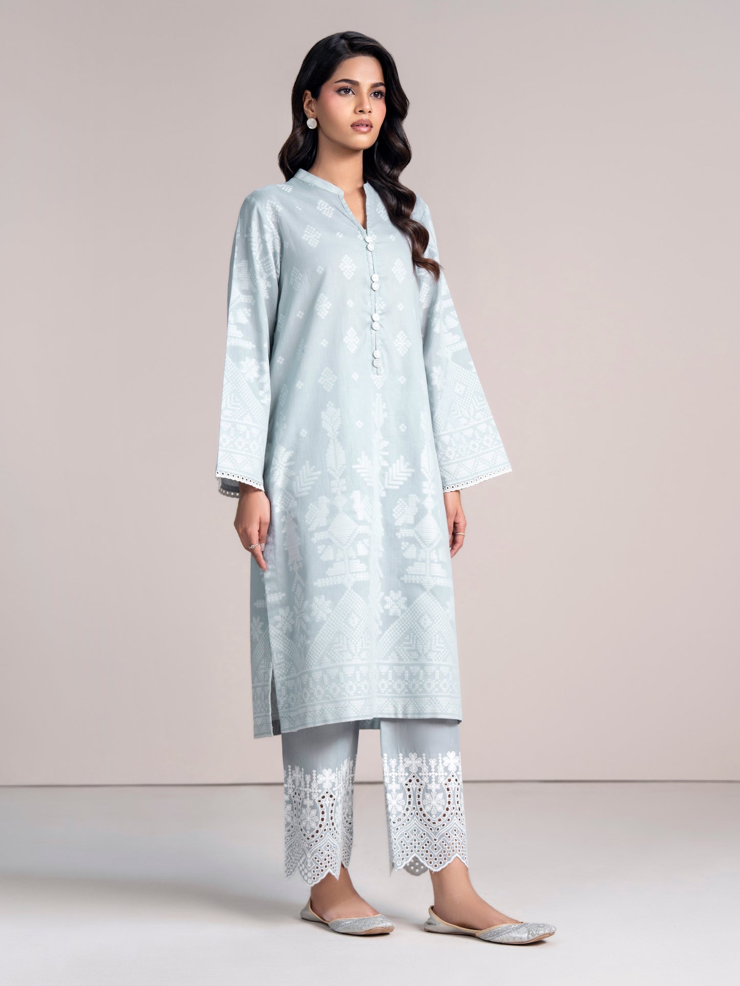 2 Piece Self Jacquard Suit- Embroidered (Pret)