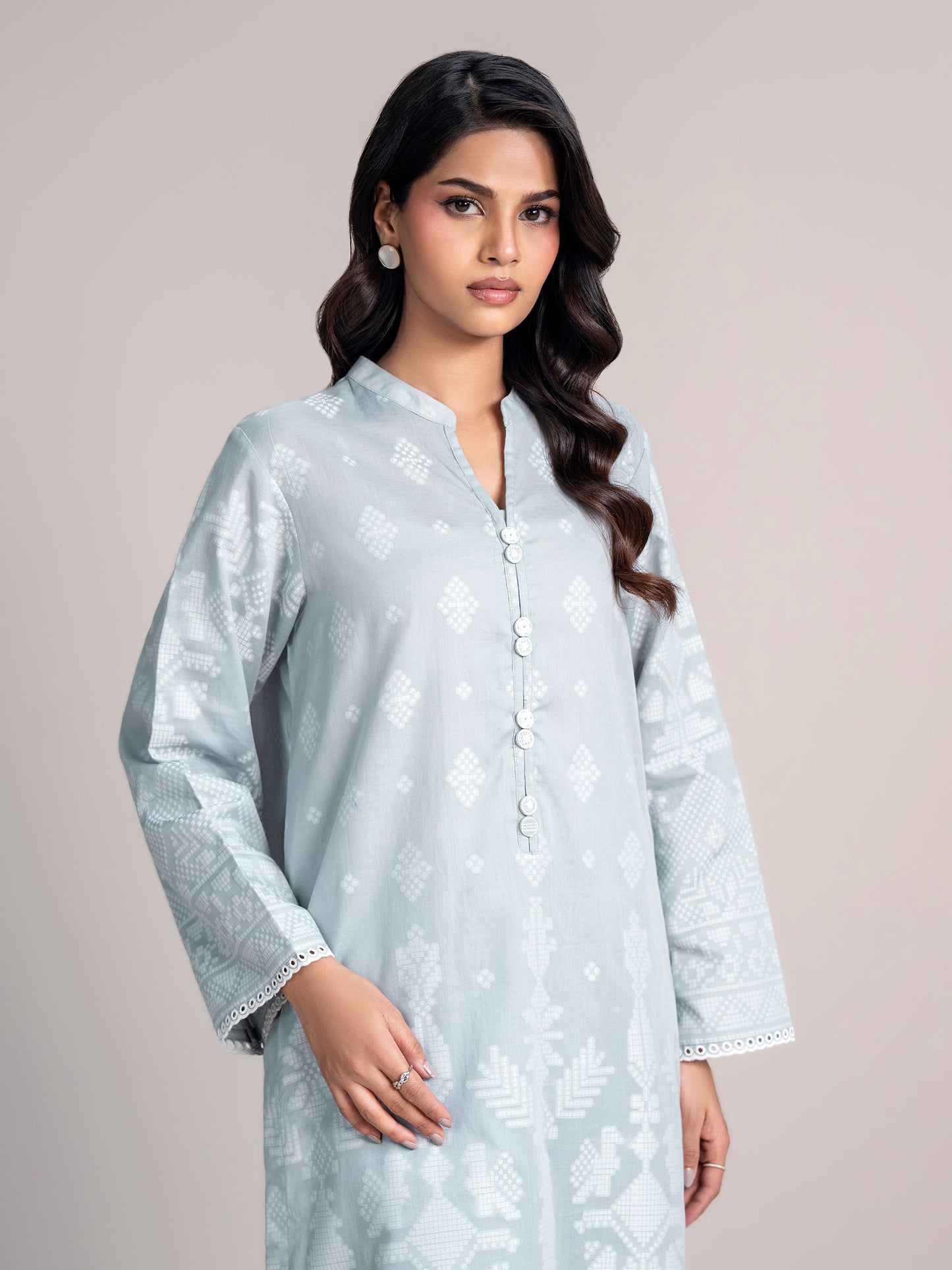 2 Piece Self Jacquard Suit- Embroidered (Pret)