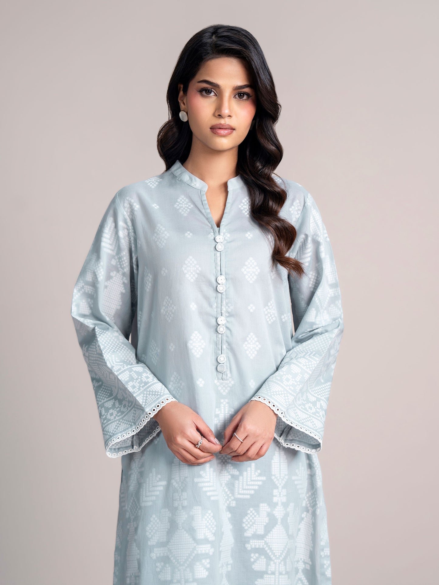 2 Piece Self Jacquard Suit- Embroidered (Pret)