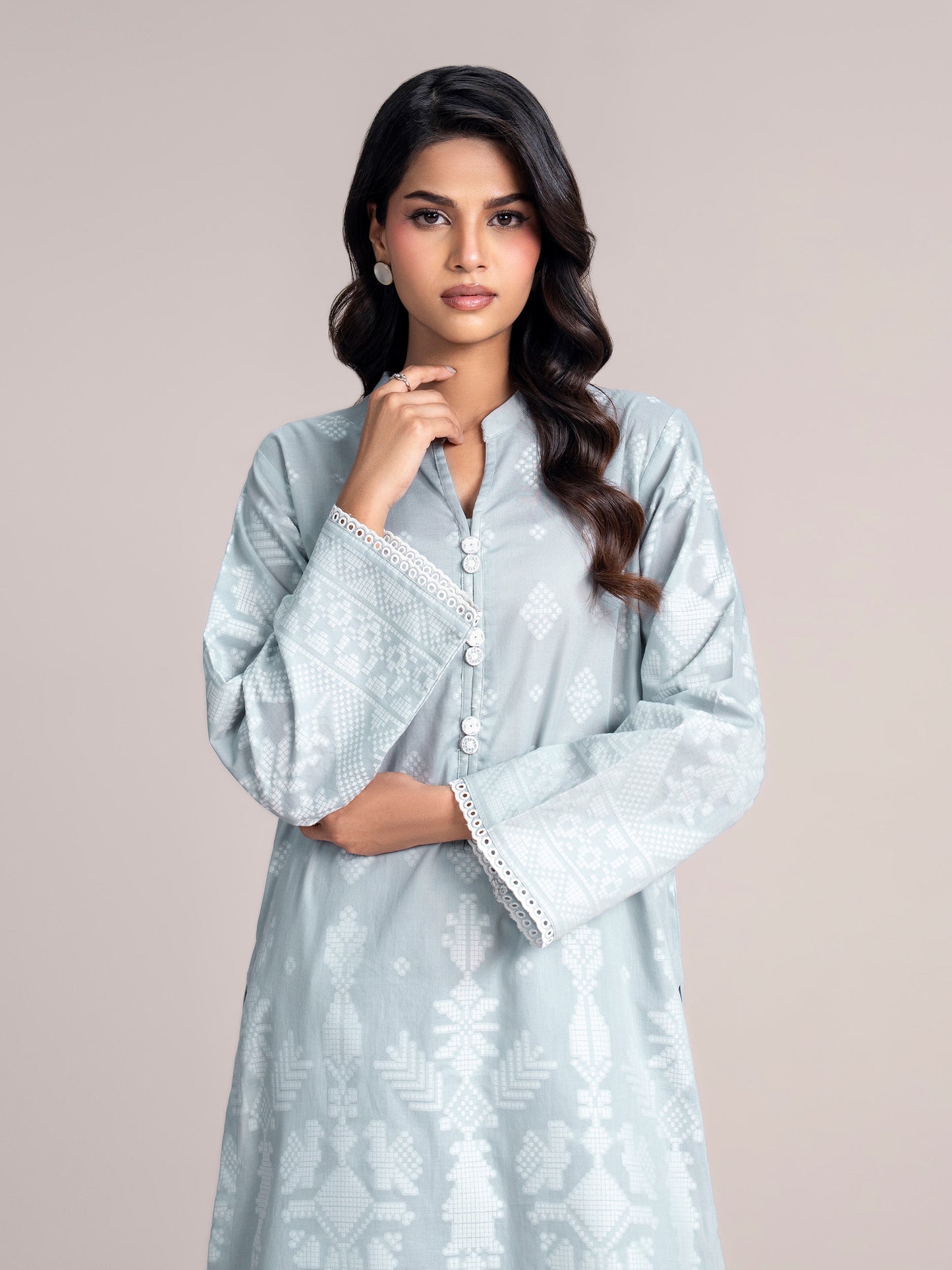 2 Piece Self Jacquard Suit- Embroidered (Pret)