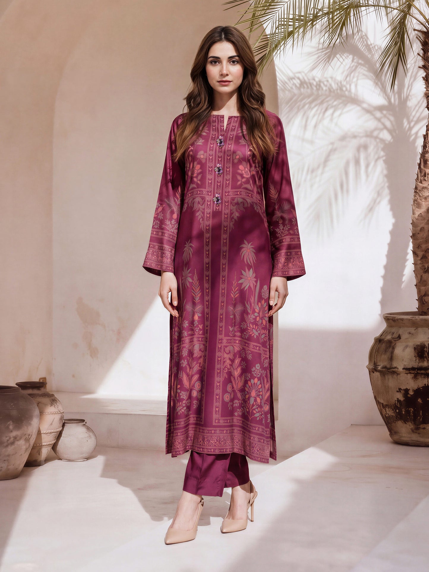 2 Piece Silk Suit- Embellished (Pret)