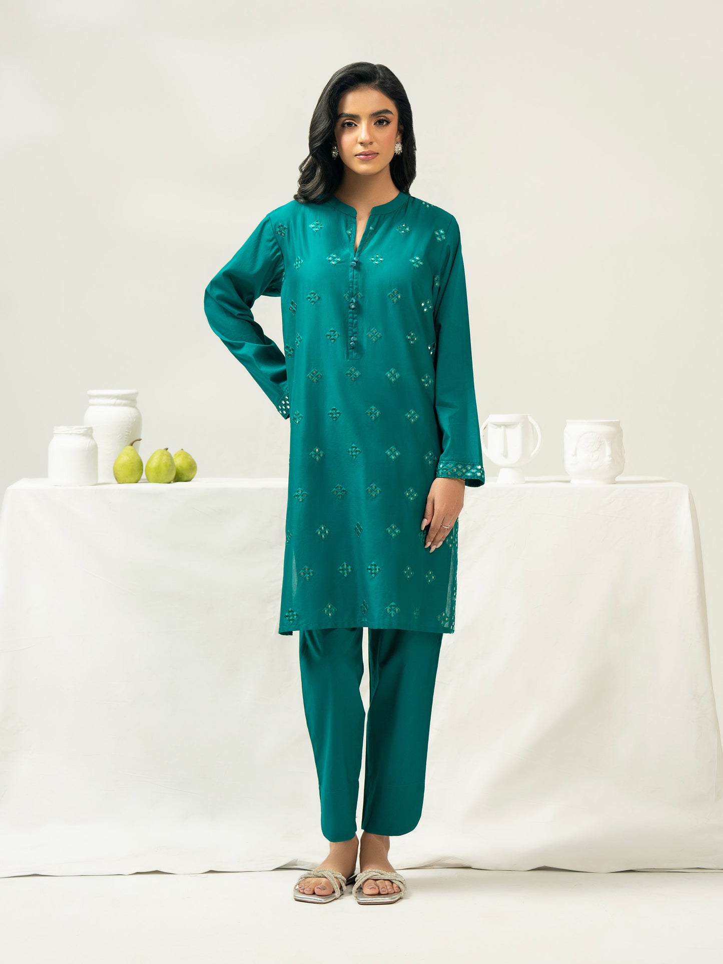 2 Piece Cambric Suit-Embroidered (Pret)