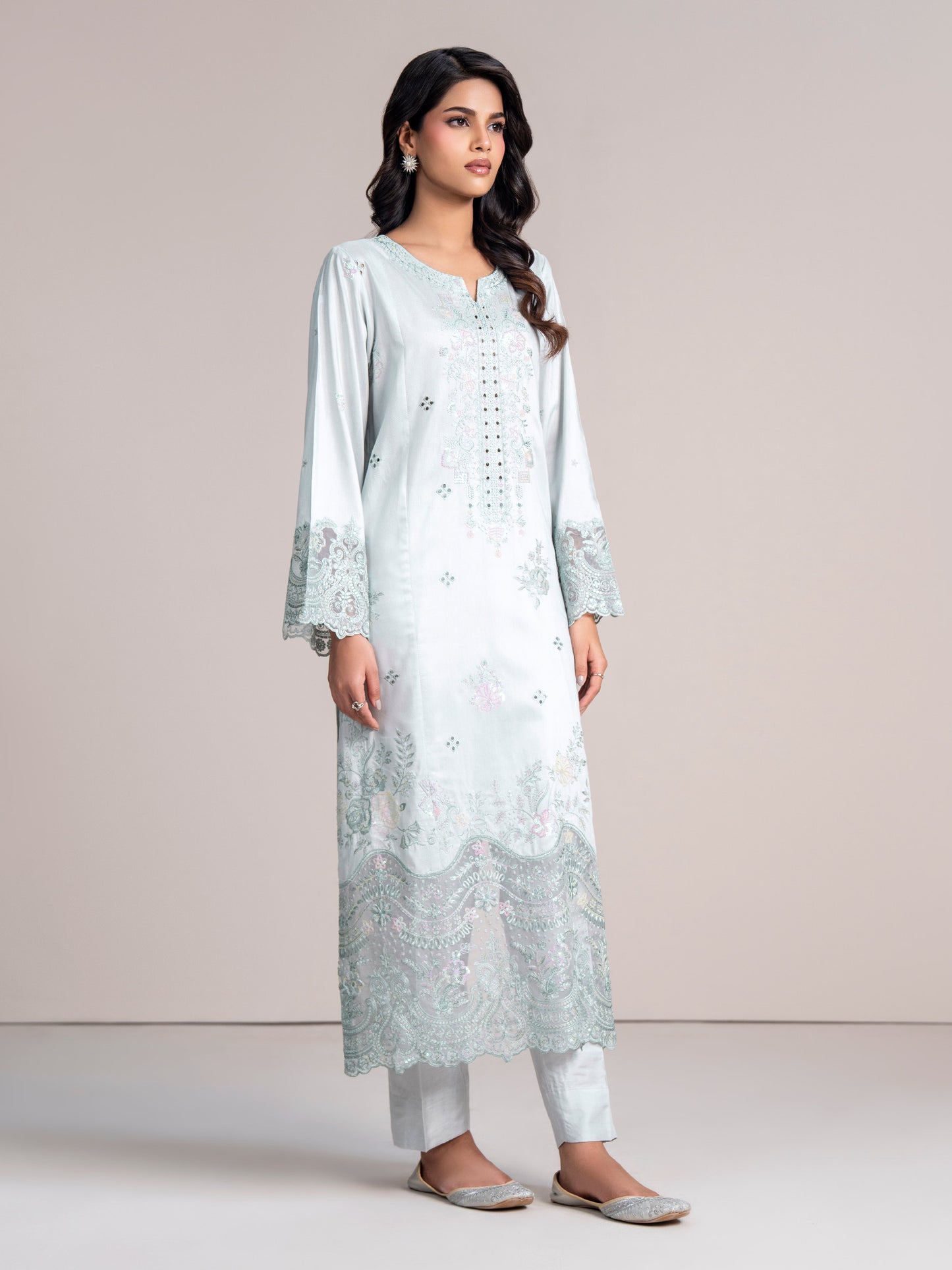 2 Piece Net Suit-Embroidered  (Pret)