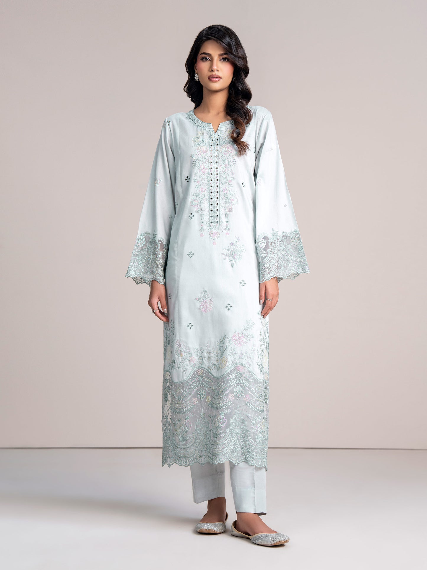 2 Piece Net Suit-Embroidered  (Pret)