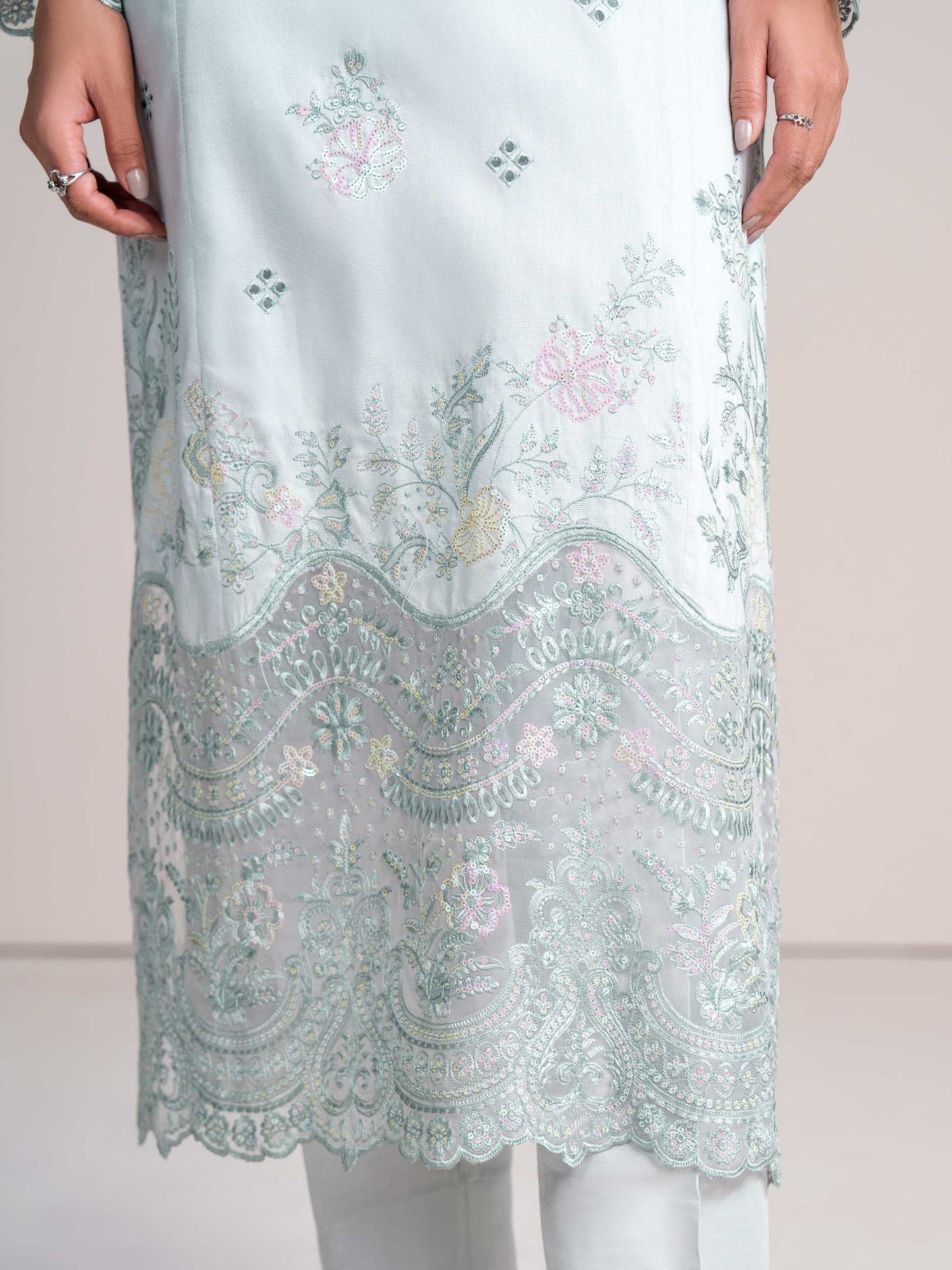 2 Piece Net Suit-Embroidered  (Pret)