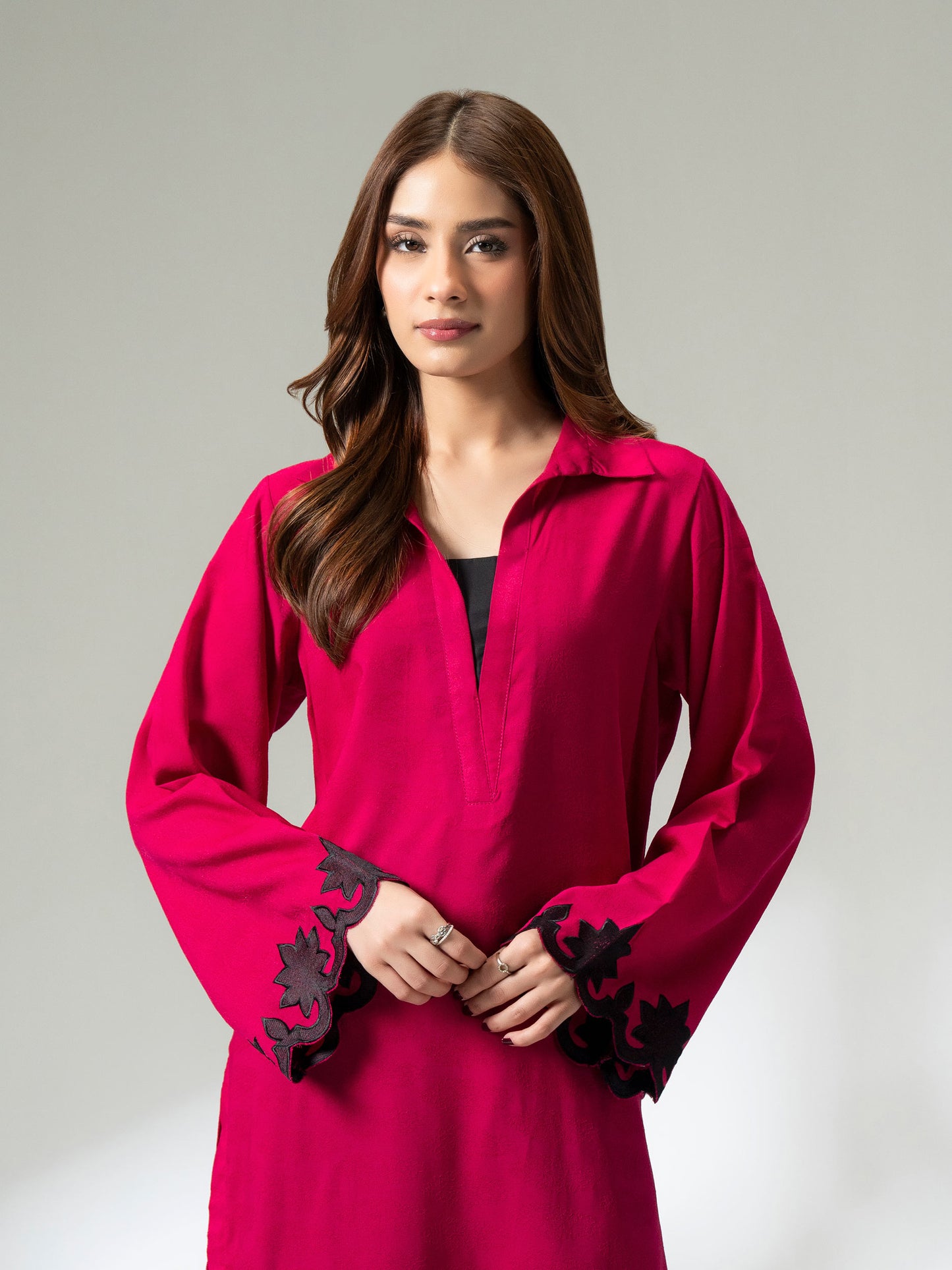 Self Jacquard Shirt- Embroidered (Pret)