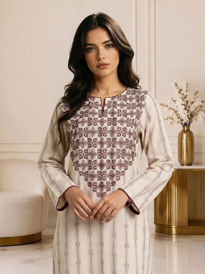2 Piece Jacquard Yarn Dyed Suit- Embroidered (Pret)