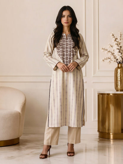 2 Piece Jacquard Yarn Dyed Suit- Embroidered (Pret)