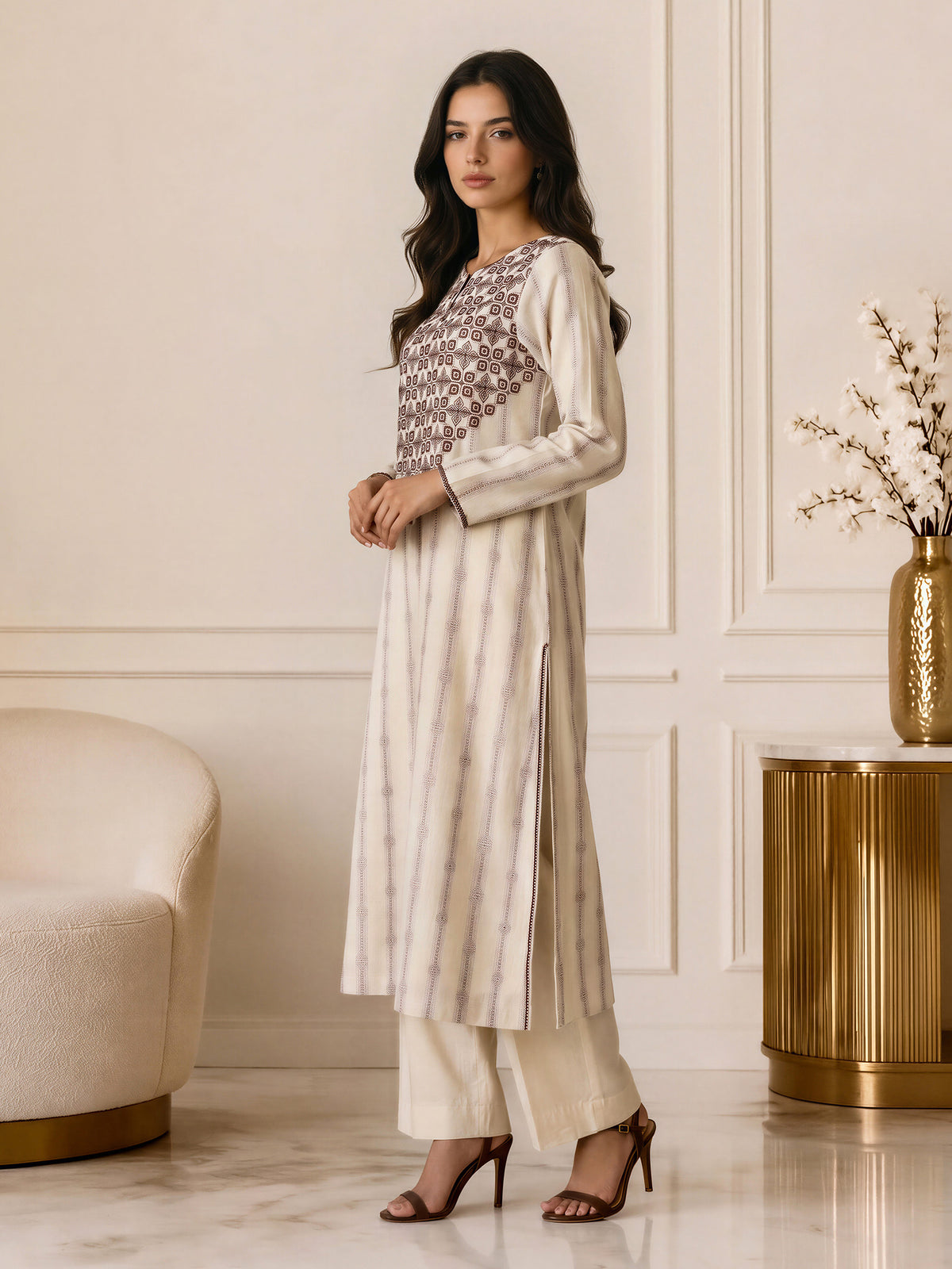 2 Piece Jacquard Yarn Dyed Suit- Embroidered (Pret)