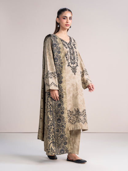 3 Piece Slub Khaddar Suit- Embroidered (Pret)