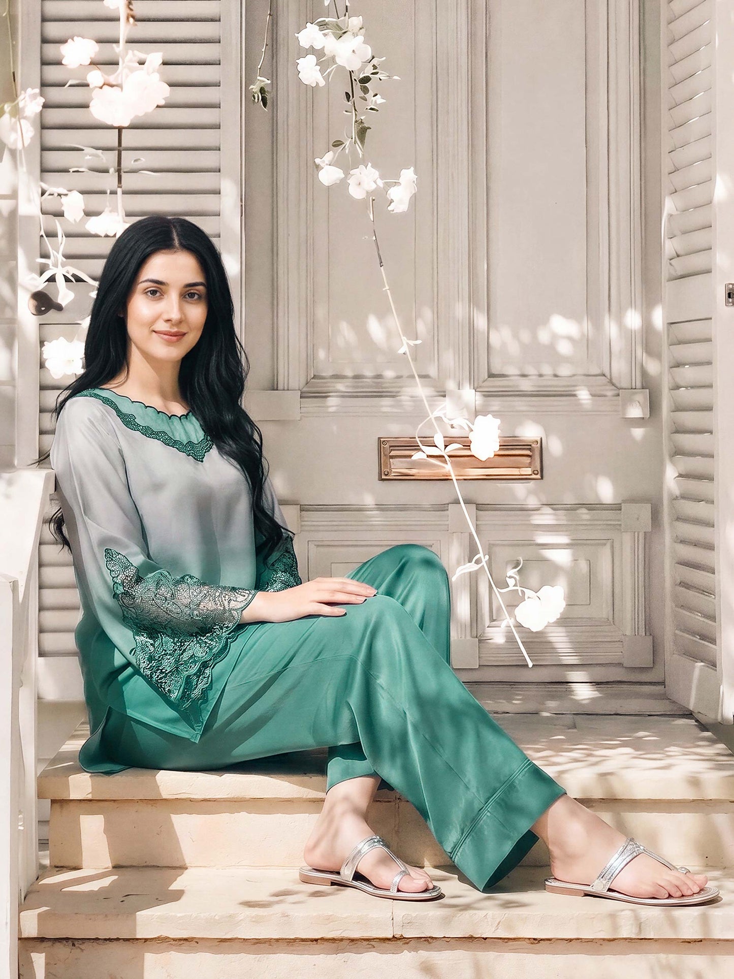 Silk Co-ord Set- Embroidered