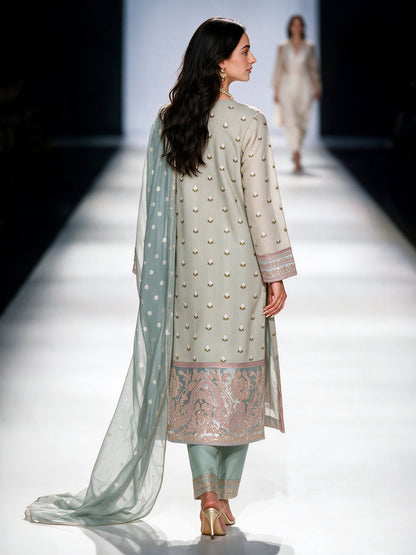 3 Piece Jacquard Yarn Dyed Suit- Embroidered (Pret)