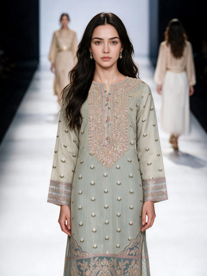 3 Piece Jacquard Yarn Dyed Suit- Embroidered (Pret)