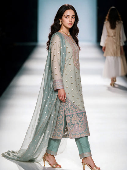 3 Piece Jacquard Yarn Dyed Suit- Embroidered (Pret)